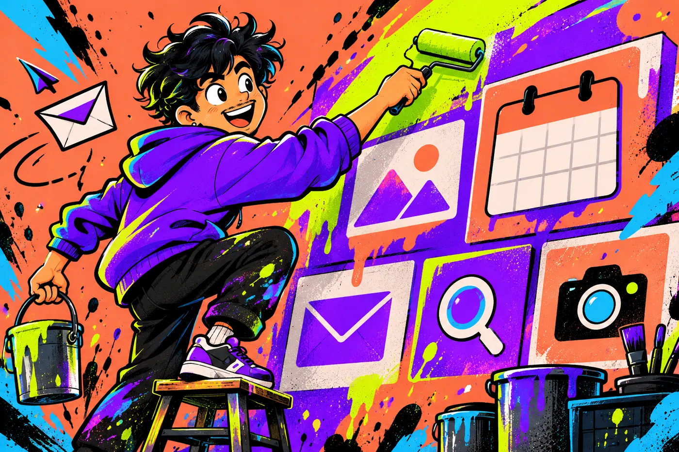 El creativo preparando un mural de contenido, campañas y piezas visuales