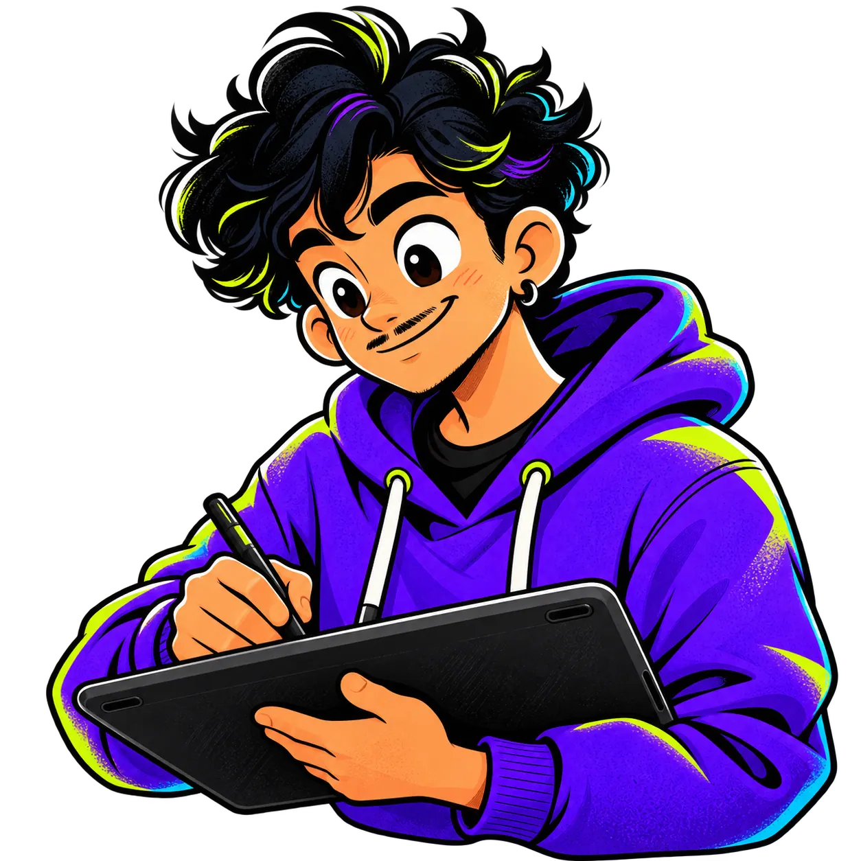 El personaje de Trazo Fiero dibujando con un lápiz digital